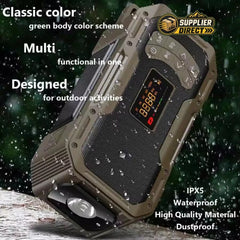 PrepPro Australia solar hand crank emergency radio in olive green with LED flashlight, digital display, and IPX5 rating