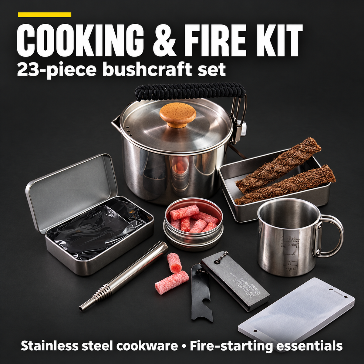 COOKING & FIRE KIT — 23-piece bushcraft set