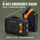 R-N31 EMERGENCY RADIO — Solar + hand-crank charging