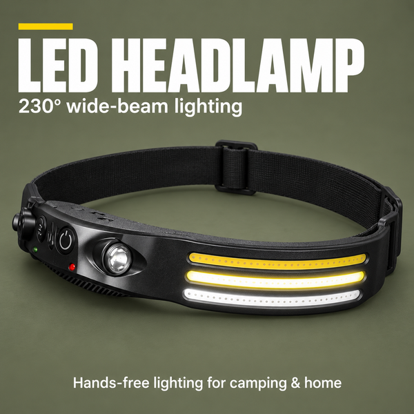 230° Wide‑Beam LED Headlamp with Motion Sensor | PrepPro