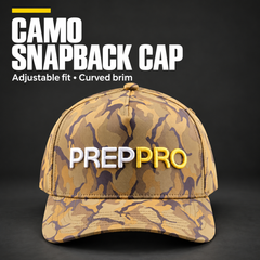 CAMO SNAPBACK CAP — Adjustable fit • Curved brim