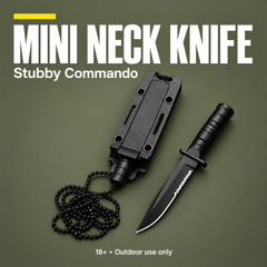 Stubby Commando mini neck knife, sheath and chain — 18+ outdoor use