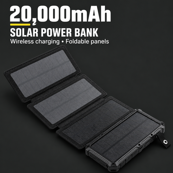 20,000mAh Solar Power Bank with Wireless Charging