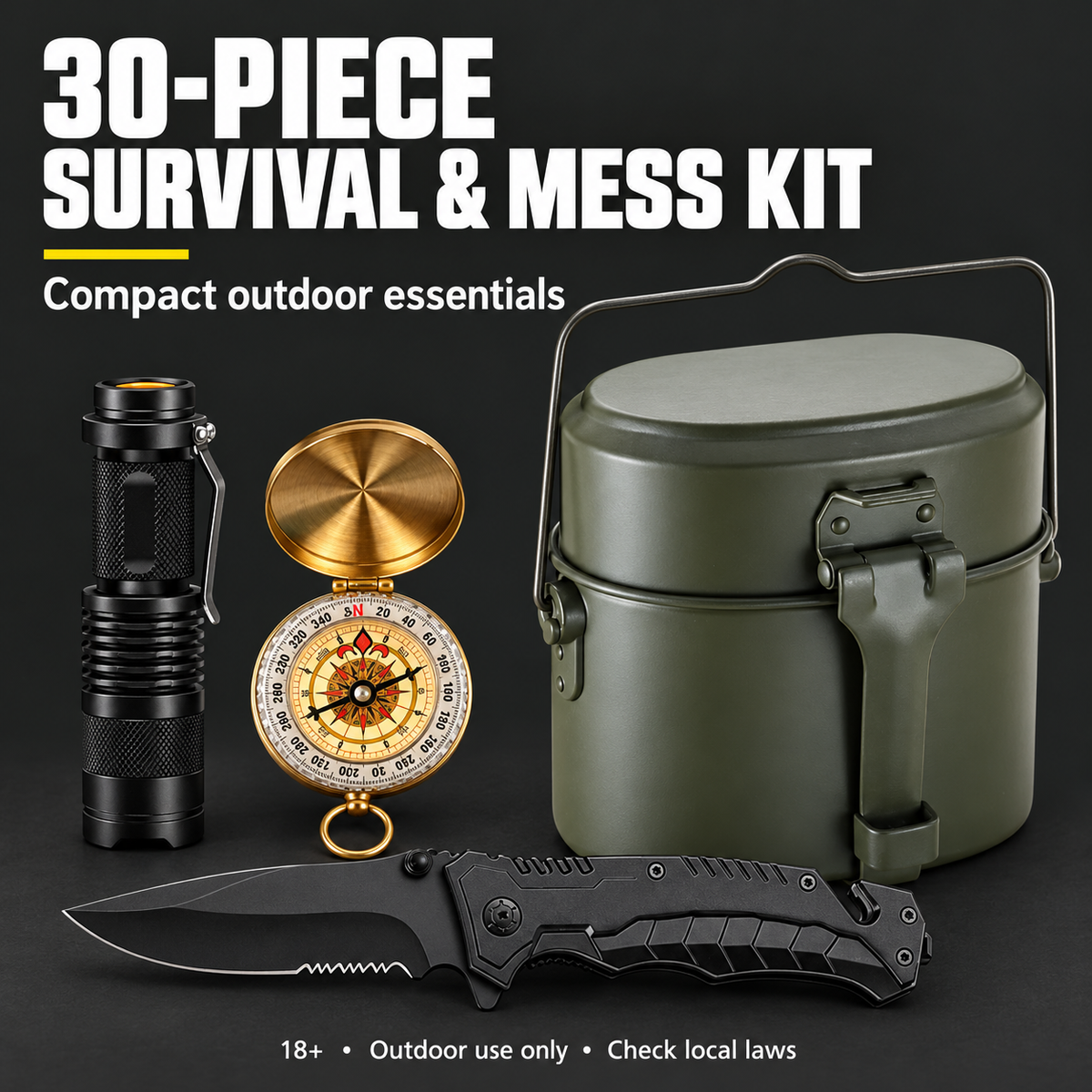 30‑Piece Outdoor Survival and Mess Kit