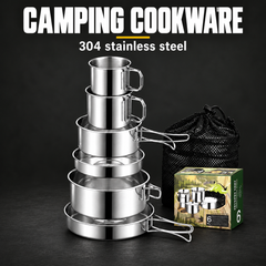 Stainless Steel Camping Cookware Set – Portable 304 Outdoor Cooking Kit with Pots, Pans & Cups