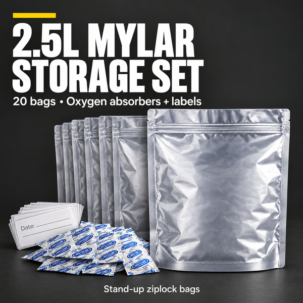 2.5L Mylar Bag & Oxygen Absorber Set | 20 Pack Food Storage
