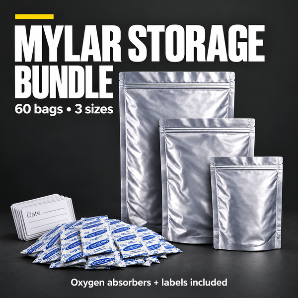Fortress Fresh Ultimate Mylar Bag Set – 60 Bags with Oxygen Absorbers & Labels