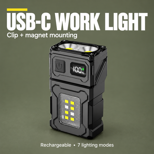 Compact USB-C Work Light with Clip, Magnet & 7 Modes