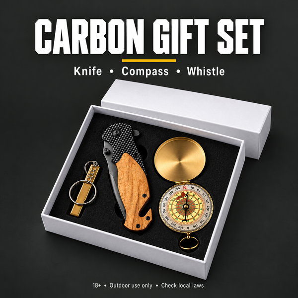 Carbon Gift Set | Folding Knife, Compass & Whistle