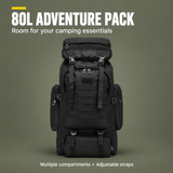 80L Military Tactical Backpack - Waterproof Outdoor Adventure Pack (Black) — product overview