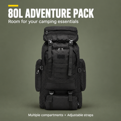 80L Military Tactical Backpack - Waterproof Outdoor Adventure Pack (Black) — product overview
