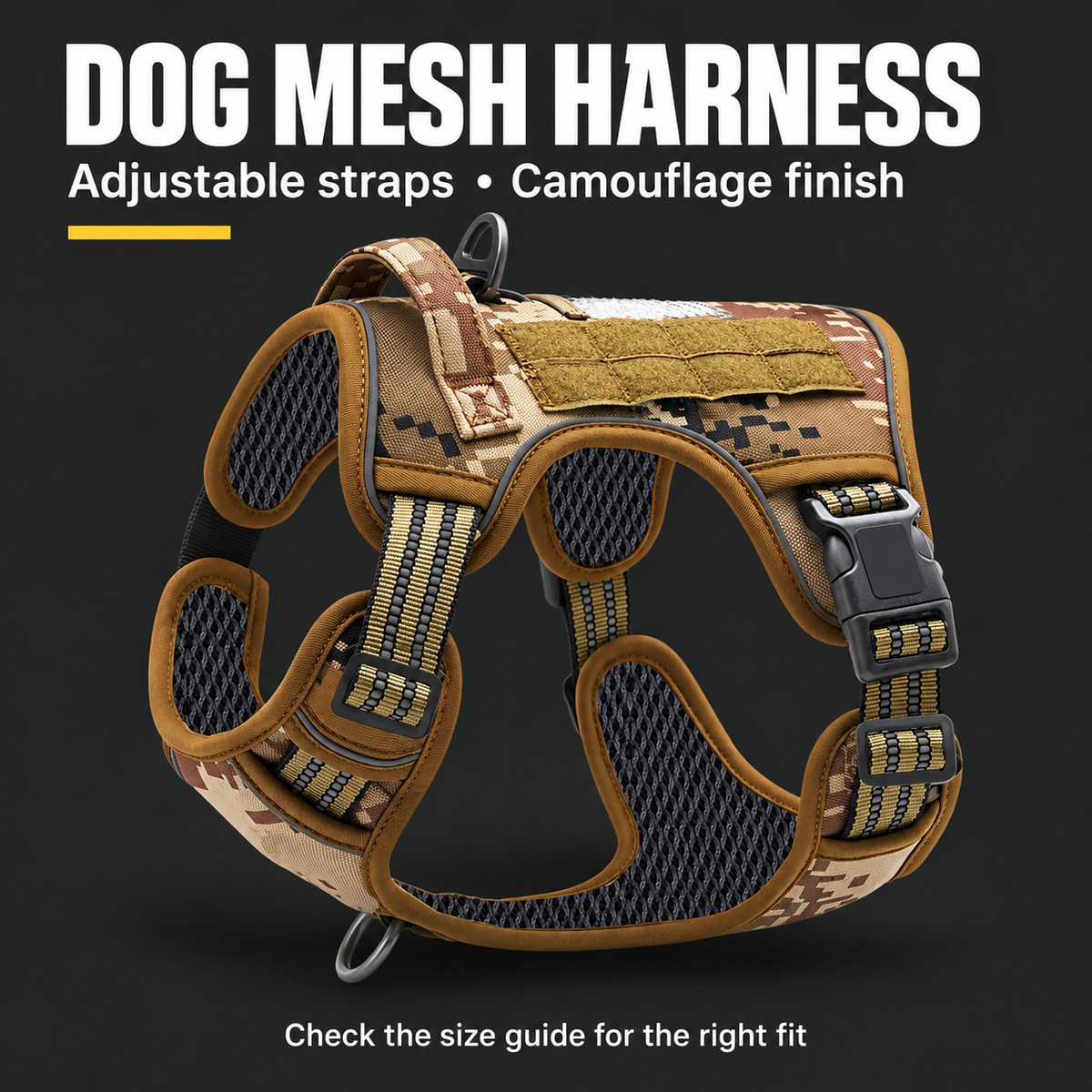 Camouflage Professional Adjustable Tactical Dog Mesh Harness - Large