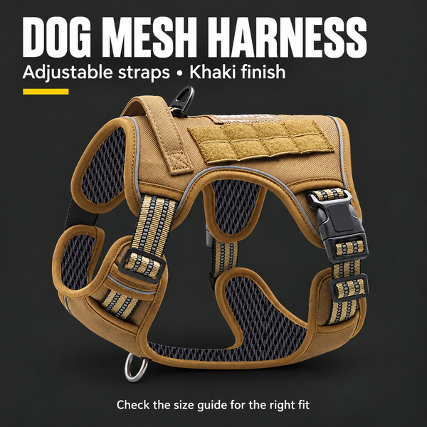 Khaki Professional Adjustable Tactical Dog Mesh Harness - Small