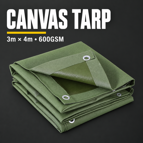 Instahut Heavy Duty Canvas Tarp 3m x 4m - 600GSM Green