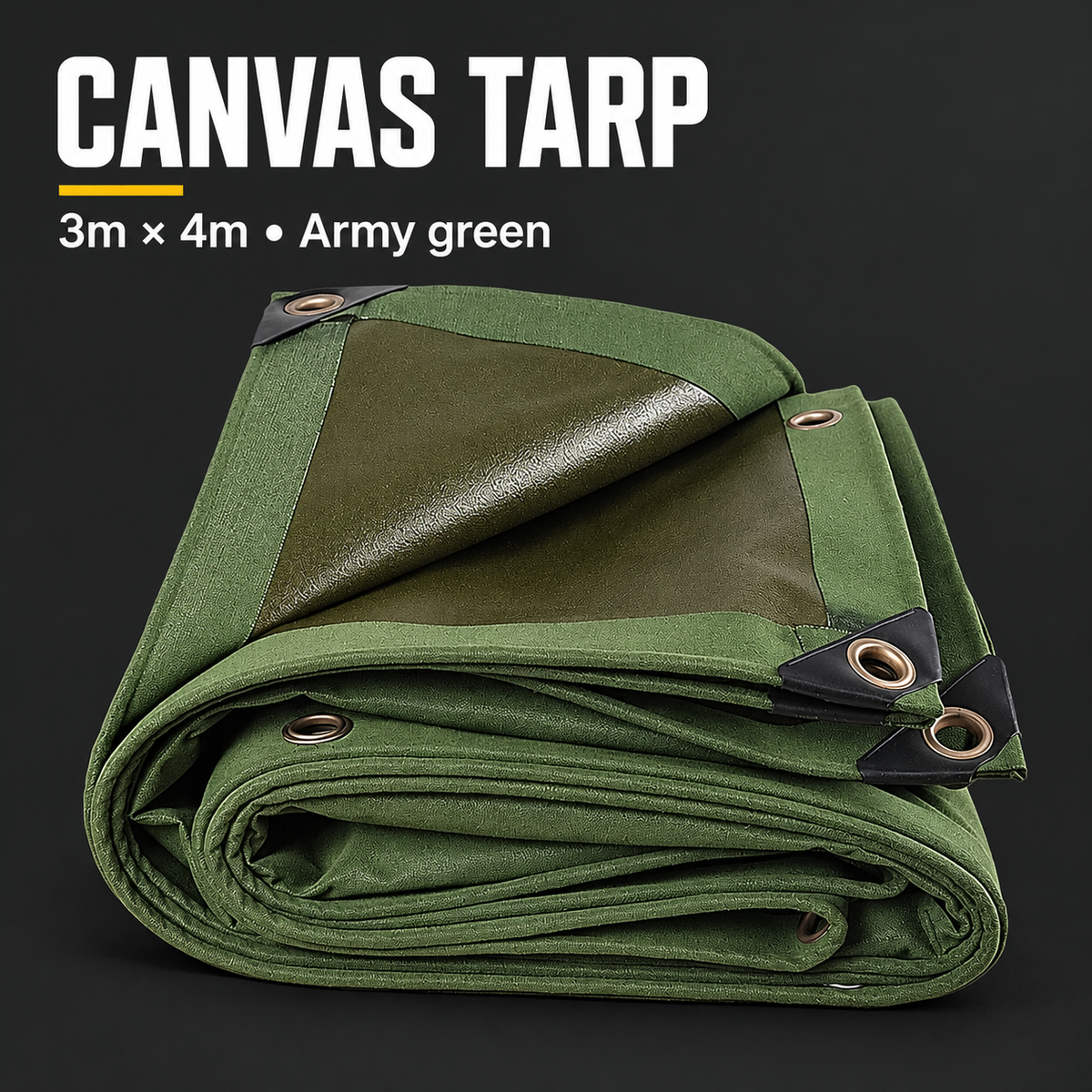Heavy Duty Waterproof Canvas Tarp 3m x 4m - Army Green