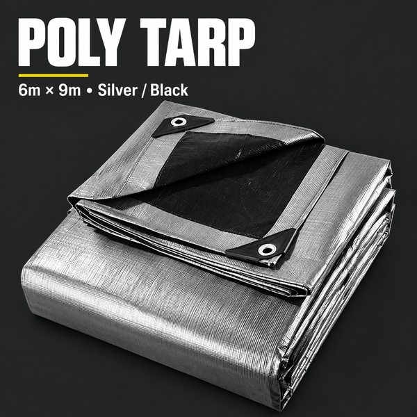 Instahut Heavy Duty Poly Tarp 6m x 9m - Silver/Black