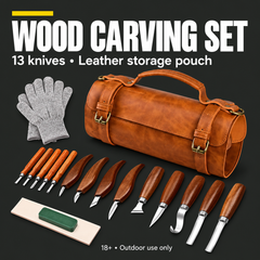 13-piece wood carving knife set with leather pouch
