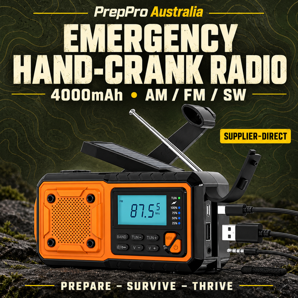 5-in-1 Emergency Solar Hand Crank Radio with 4000mAh Power Bank - AM/FM/SW Weather Radio (Orange/Black)