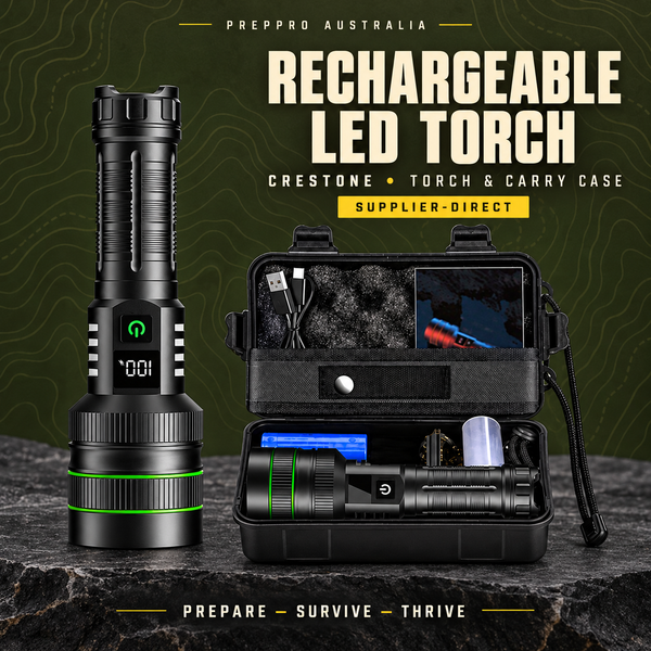 CRESTONE Super Bright Rechargeable LED Flashlight - Long Range Tactical Torch