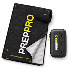 PrepPro Microfibre Adventure Towel folded with carry case