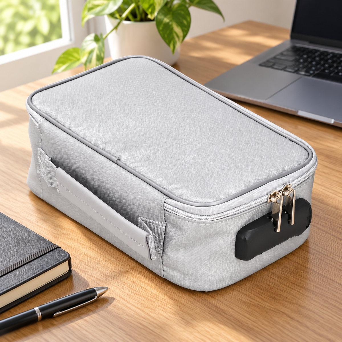 Fireproof & Waterproof Document Storage Bag with Combination Lock — home office desk