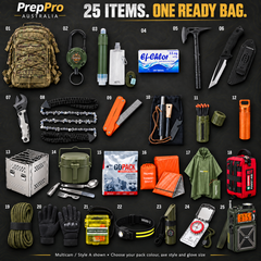 All 25 kit items including StormSignal radio; Multicam and Style A shown