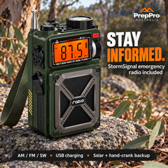 Included StormSignal multiband emergency radio with backup charging