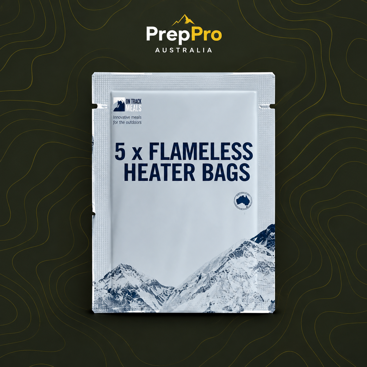 On Track Flameless Heater Bags (5‑Pack) – Heat Meals Anywhere – complete product in square layout