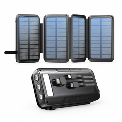 20,000mAh Folding Solar Power Bank – Wireless, IP65 – complete product in square layout