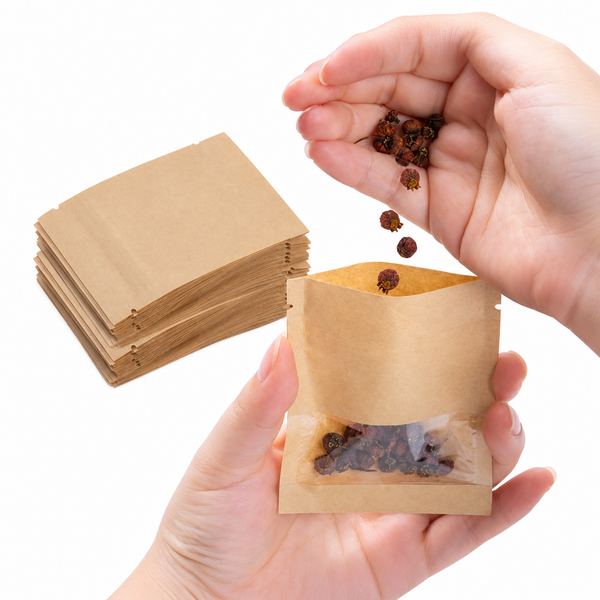 100 Pack Sealable Kraft Paper Bags with Clear Window - 7 x 9cm