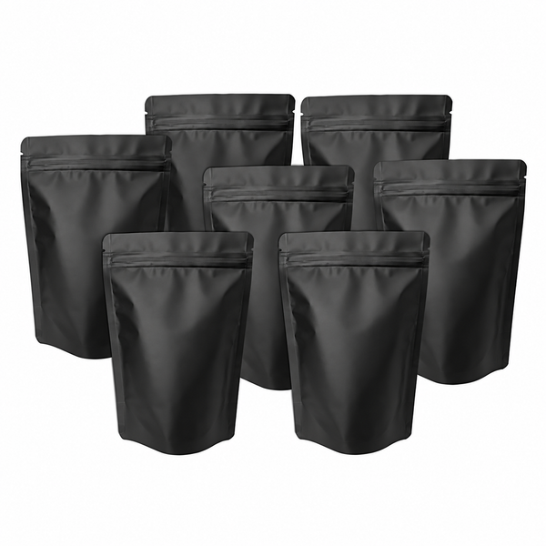 100 Pack Matte Black Mylar Stand-Up Food Storage Bags - 14 x 20cm