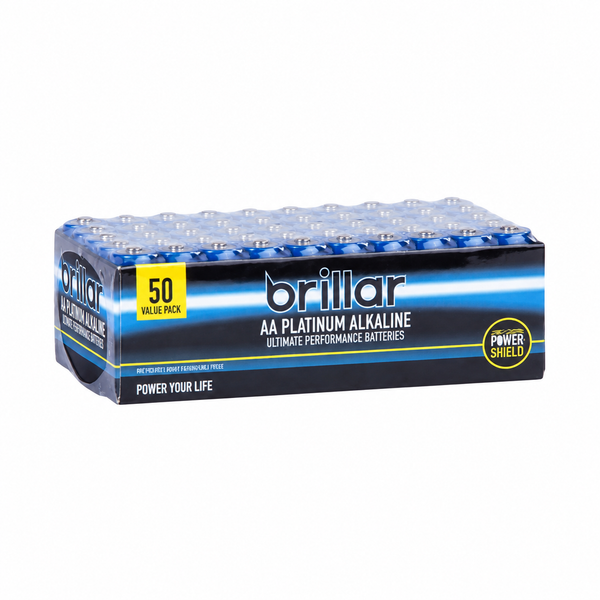 Brillar Platinum AA Alkaline Batteries – Long-Life 50-Pack