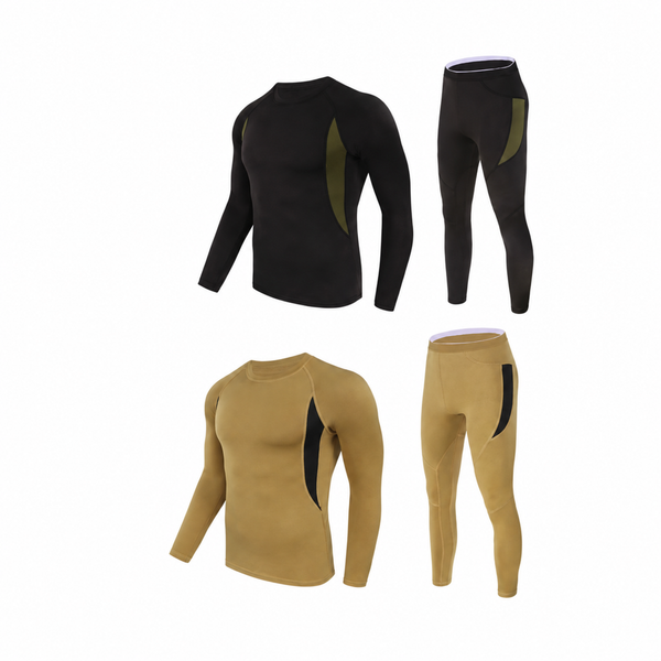 Tactical Thermal Underwear Set, 2-Pack, Black+Khaki, XL