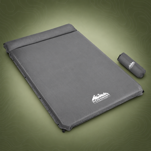 Weisshorn Double Self-Inflating Camping Mat, 199 x 137 x 4cm, Grey