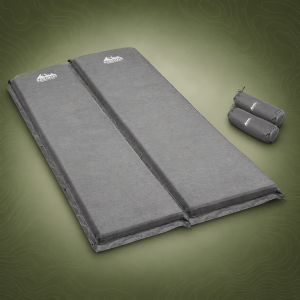 Weisshorn Double Self-Inflating Camping Mat, 187 x 132 x 9.5cm, Grey