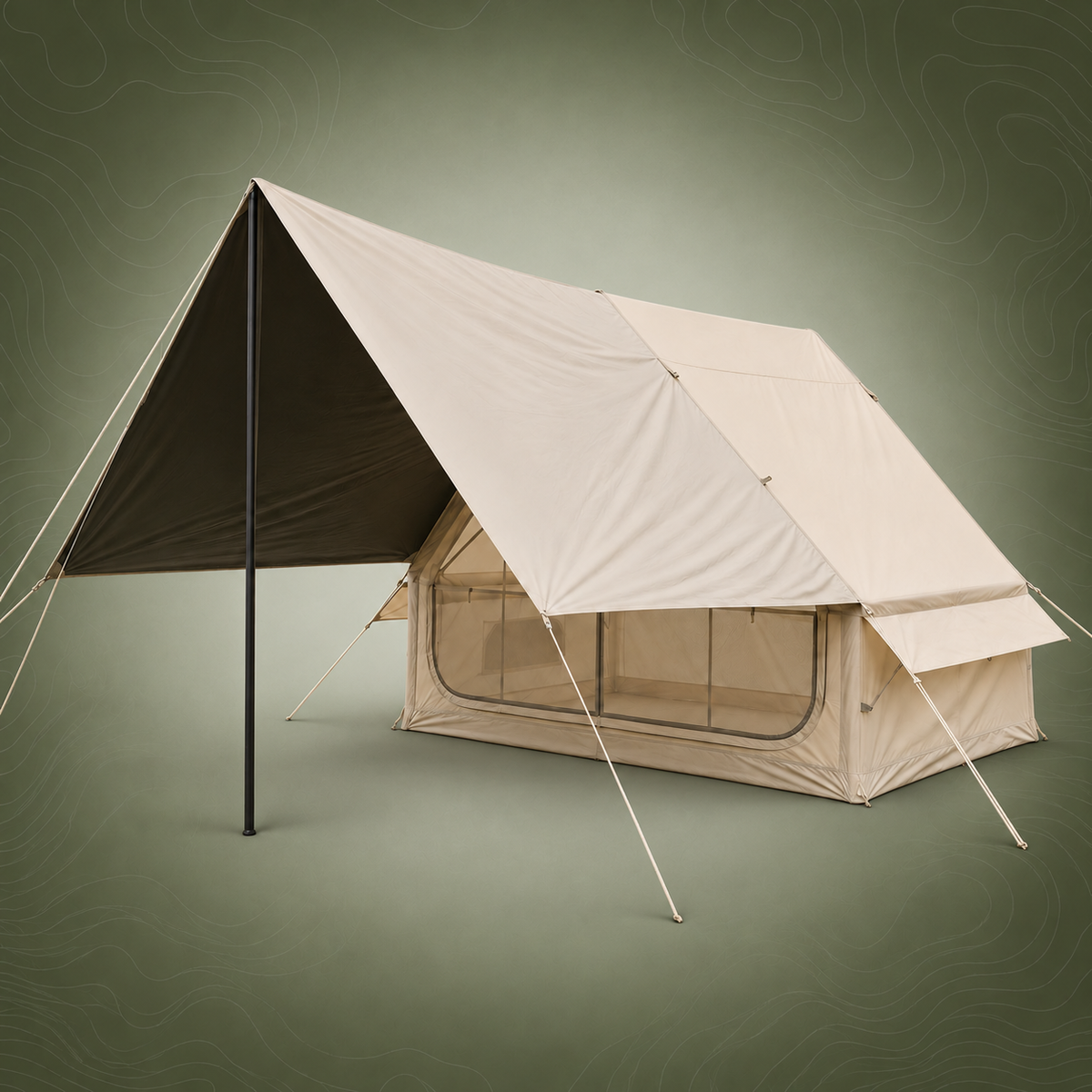 Weisshorn Inflatable A-Frame Basecamp Tent with Extended Side Awning, Khaki
