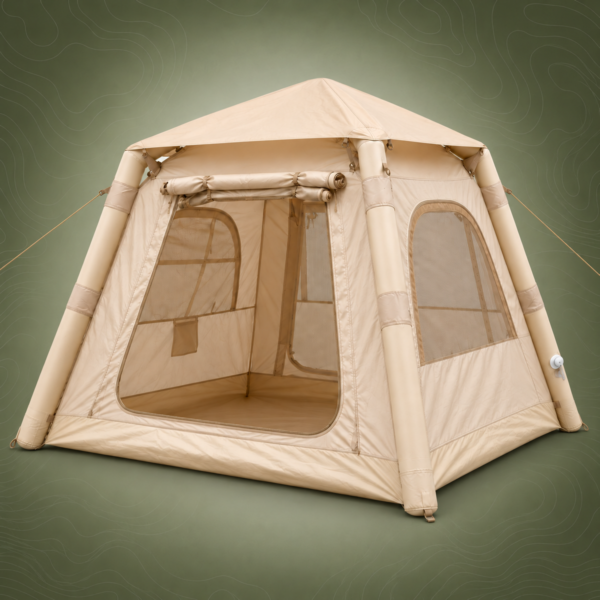 Weisshorn Inflatable Camping Tent with Dual End Doors and Arched Windows, 300 x 400 cm, Khaki
