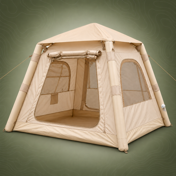 Weisshorn Inflatable Camping Tent with Dual End Doors and Arched Windows, 300 x 400 cm, Khaki