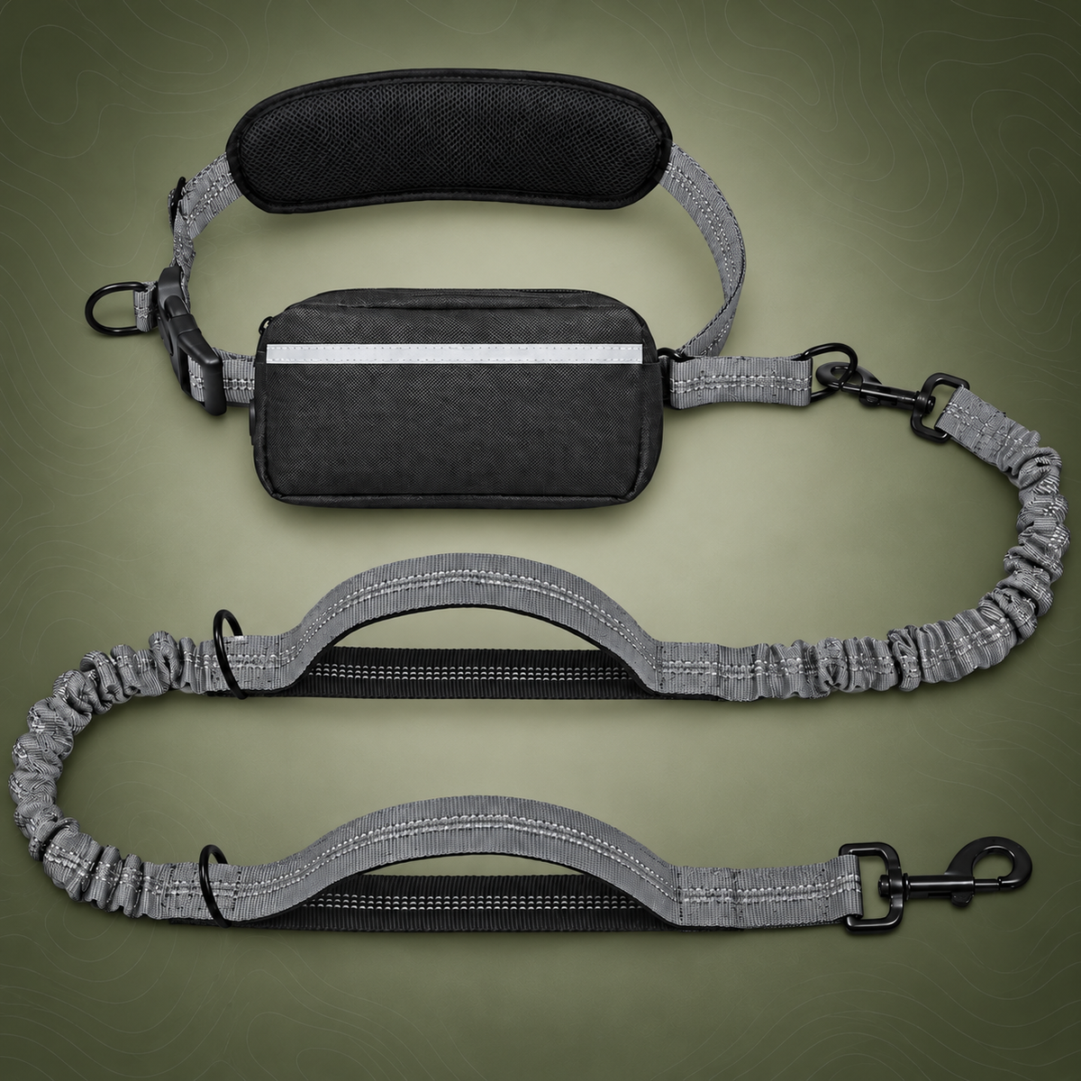 Hands-Free Dog Walking Belt with Bungee Leash, Grey