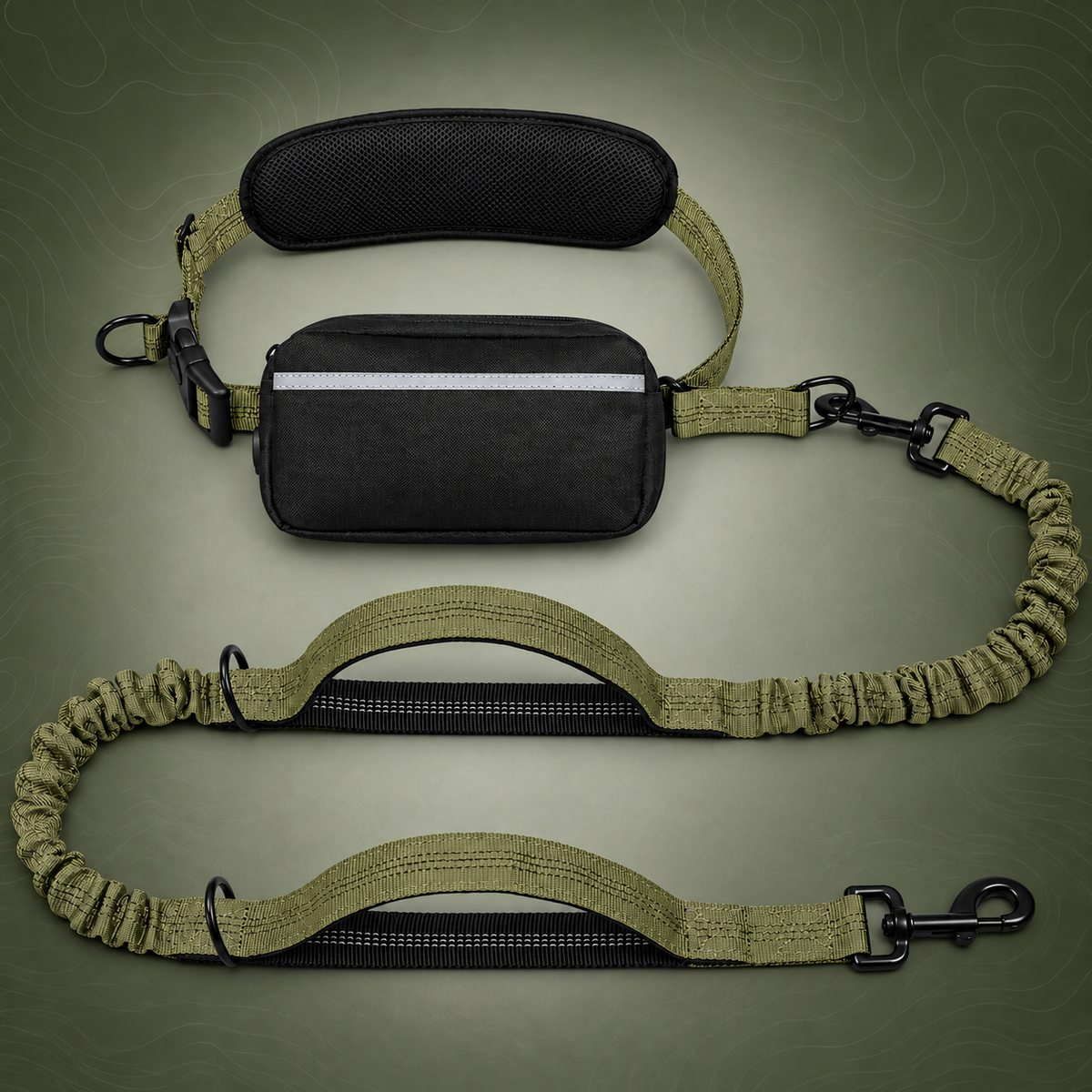 Hands-Free Dog Walking Belt with Bungee Leash, Army Green