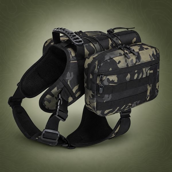 2-in-1 Dog Saddlebag Harness Backpack, Camouflage