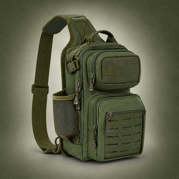 MOLLE Fishing Sling Bag with Rod Holder, Green