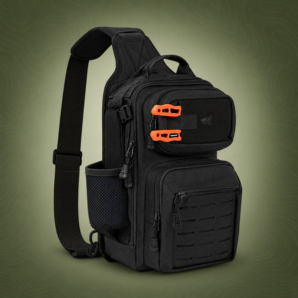 MOLLE Fishing Sling Bag with Rod Holder, Black