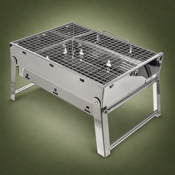 Portable Flat-Pack Charcoal BBQ Grill, Stainless Steel, 36cm