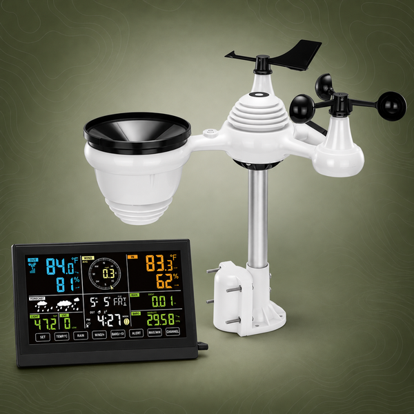 7-in-1 Wireless Weather Station, 19cm Colour Display, Solar Outdoor Sensor