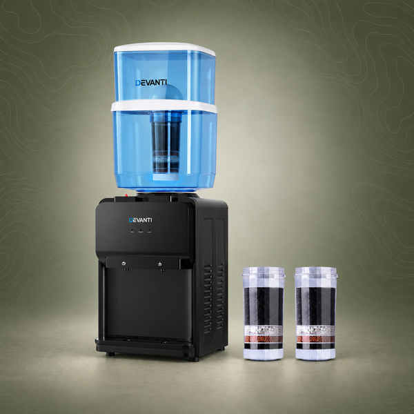 Devanti 22L Compressor Water Cooler, Hot and Cold, 2 Filters, Black
