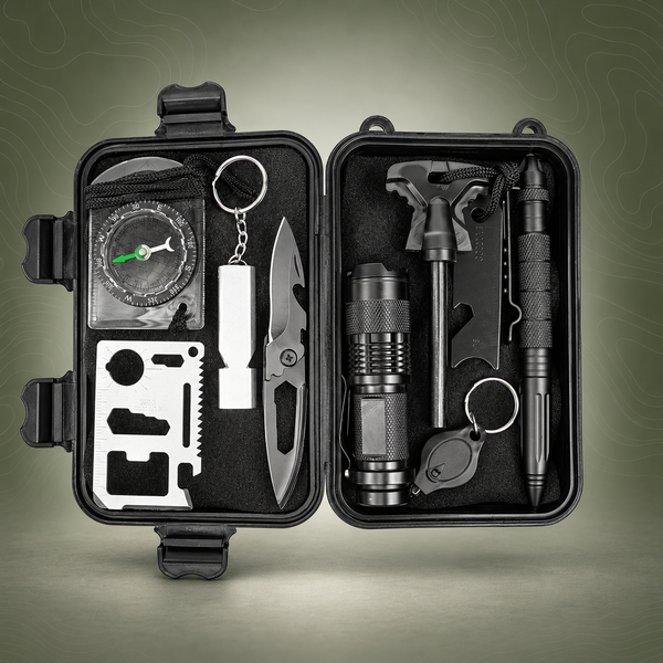 Emergency Survival Tool Kit, 10-Piece, Black Case