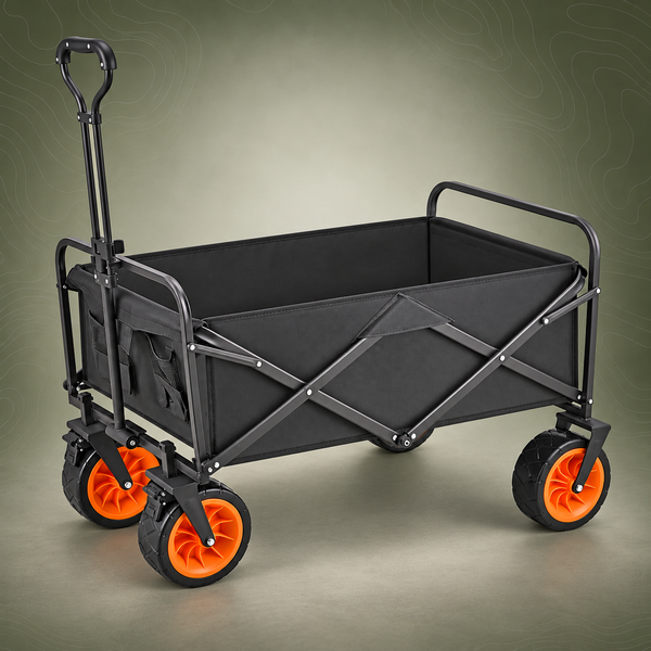 Folding Beach Wagon Cart Trolley, 150L, 20cm All-Terrain Wheels, Black