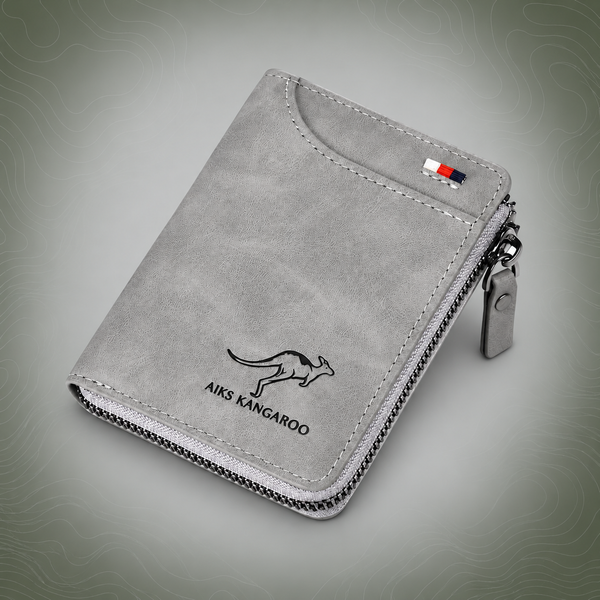 Men's RFID Blocking Short Wallet, PU Leather Zip Card Holder, Grey