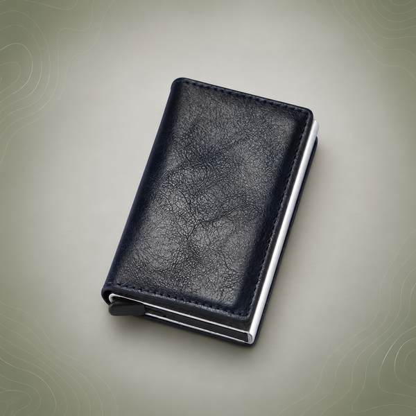 RFID Pop-Up Card Wallet with Money Clip, Aluminium Card Case, Dark Blue